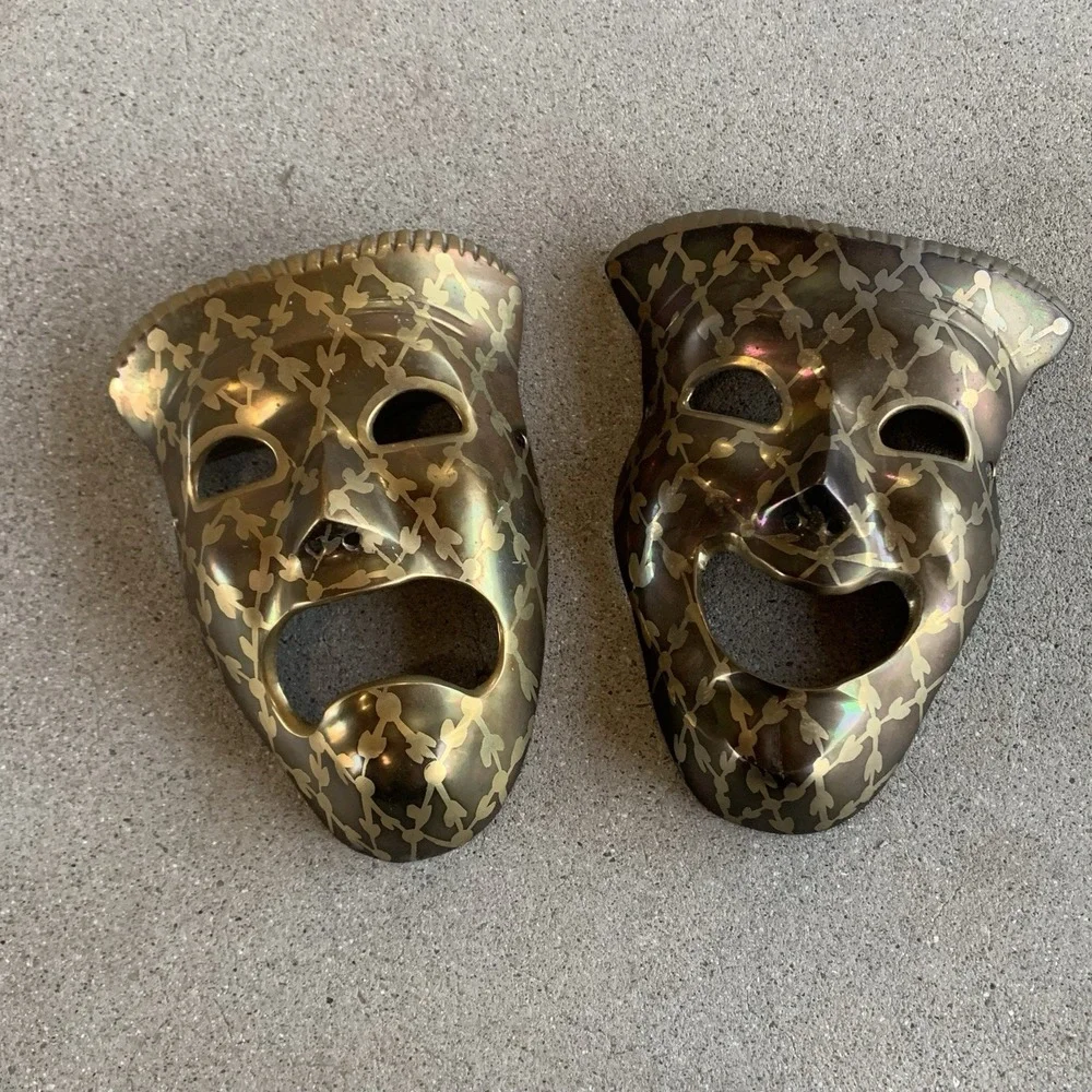 Vintage Brass Theater Drama Tragedy Comedy Happy Sad Face Wall Masks 7